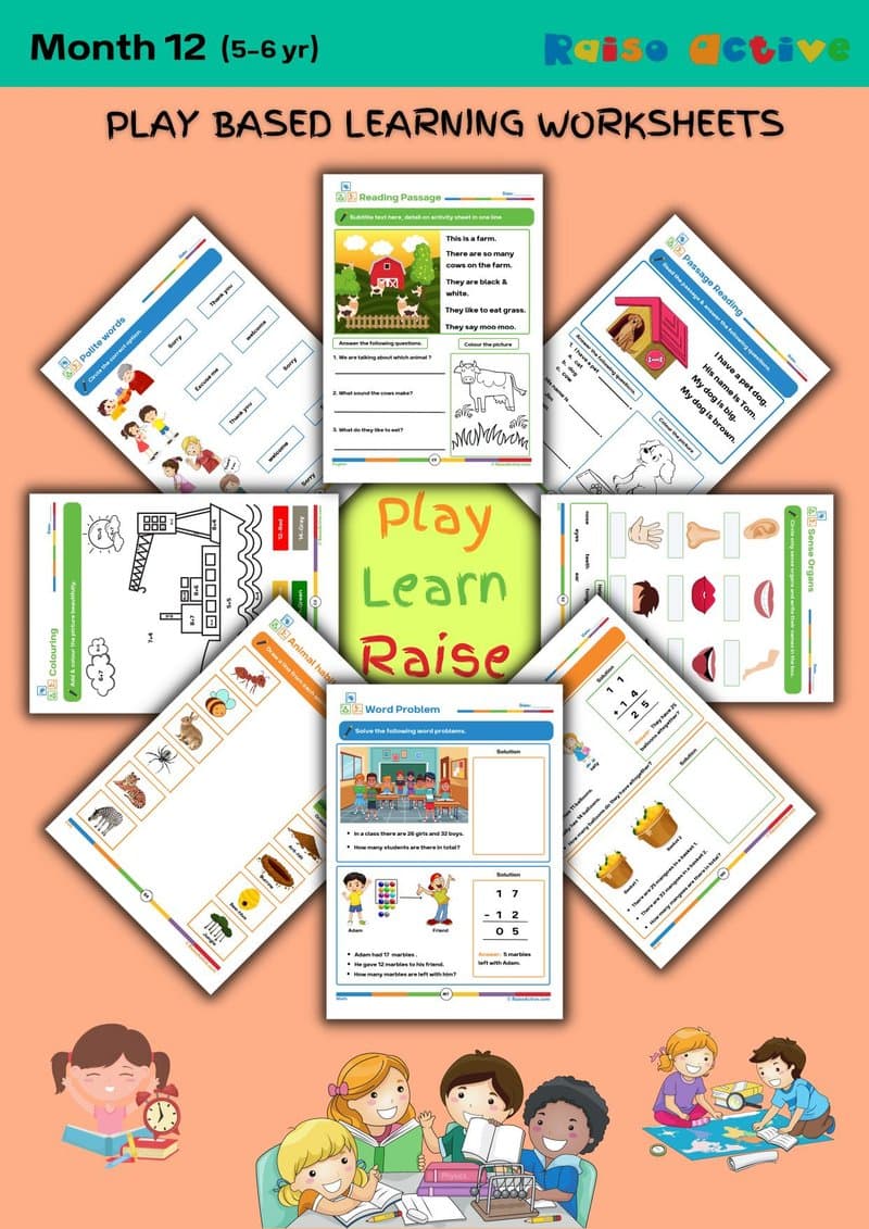 Month 12 Play-Based Learning Activity Book: English, Math, EVS & Arts for Ages 5-6 - Page 1