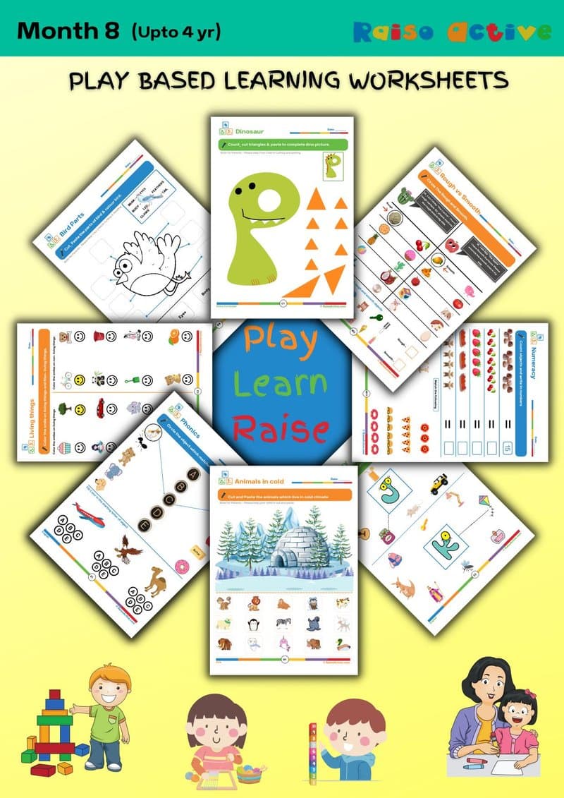 Month 8 Play-Based Learning Activity Book for Ages 3-4: Literacy, Math & Science Worksheets - Page 1