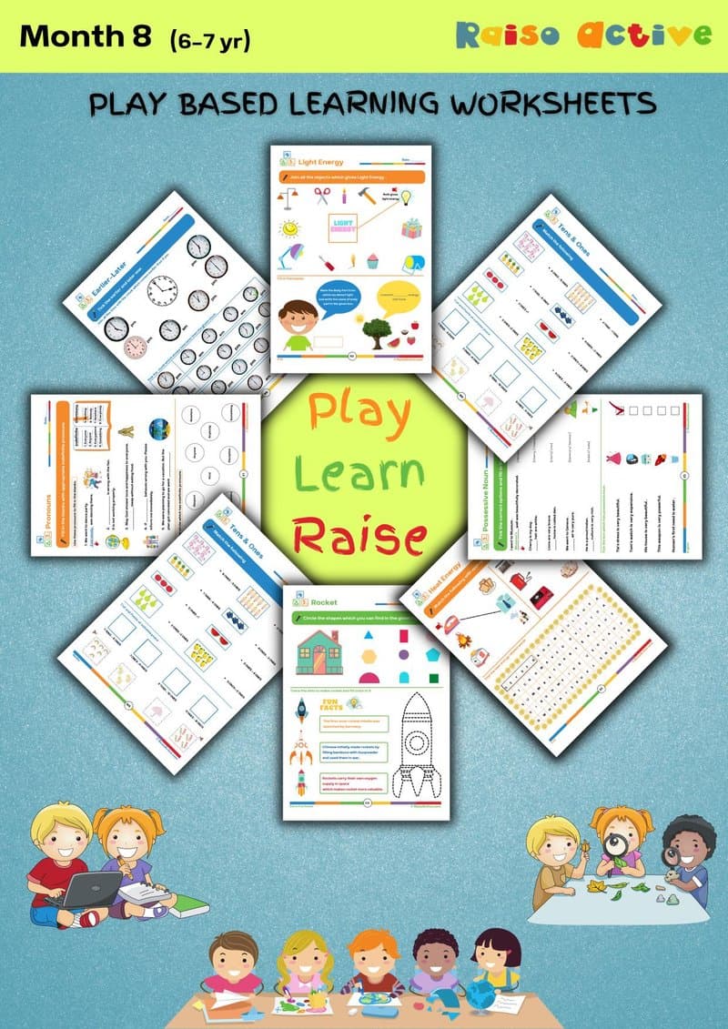Month 8 Play-Based Learning Worksheets: English, Math, Science & Activities (Ages 6-7) - Page 1