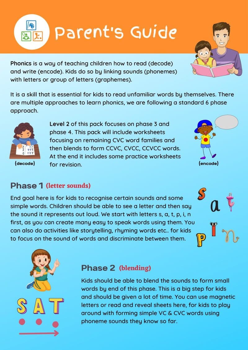 Phonics Level 2 Worksheets: CVC, CCVC, CVCC Words & Blends (Ages 4-7) - Page 2