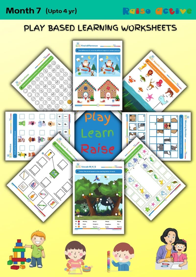 Play-Based Learning Worksheets for Ages 3-4: Phonics, Math, Vocabulary, and EVS - Page 1